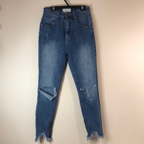 One Teaspoon Super High Waist Freebirds II Distressed Blue Jeans Size 27 - Picture 2 of 16
